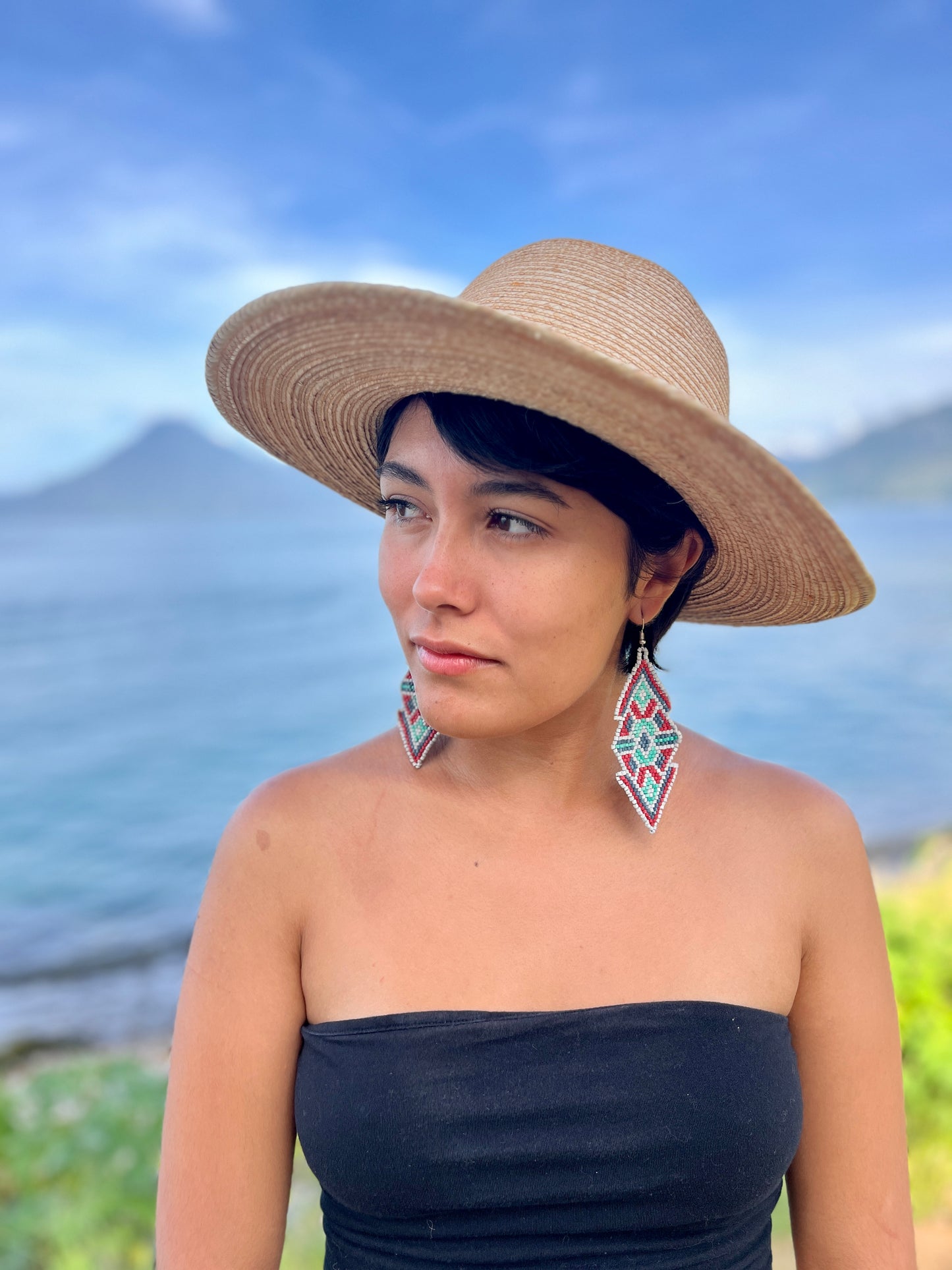 Woven Earrings in Natural Stone Boho Chic Design