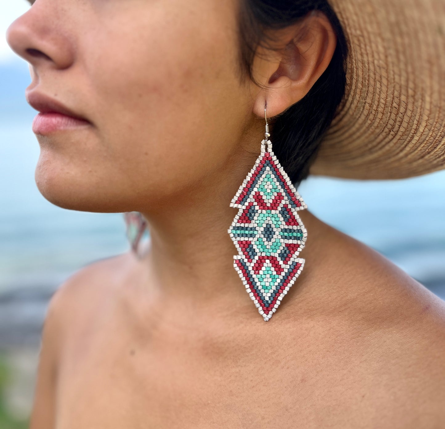 Woven Earrings in Natural Stone Boho Chic Design