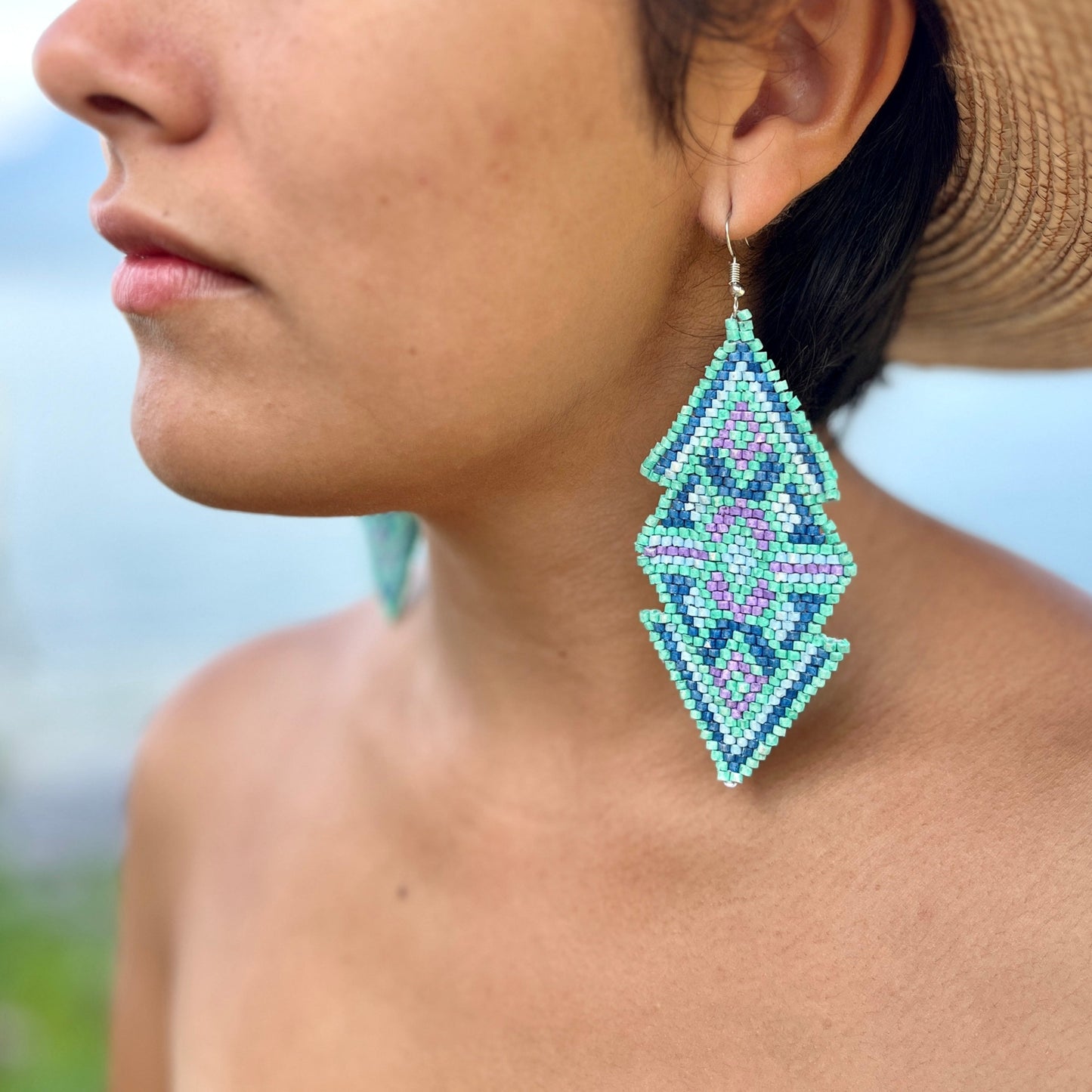 Woven Earrings in Natural Stone Boho Chic Design