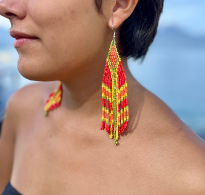 Handmade Beaded Earrings in Tribal Pattern and Lightweight