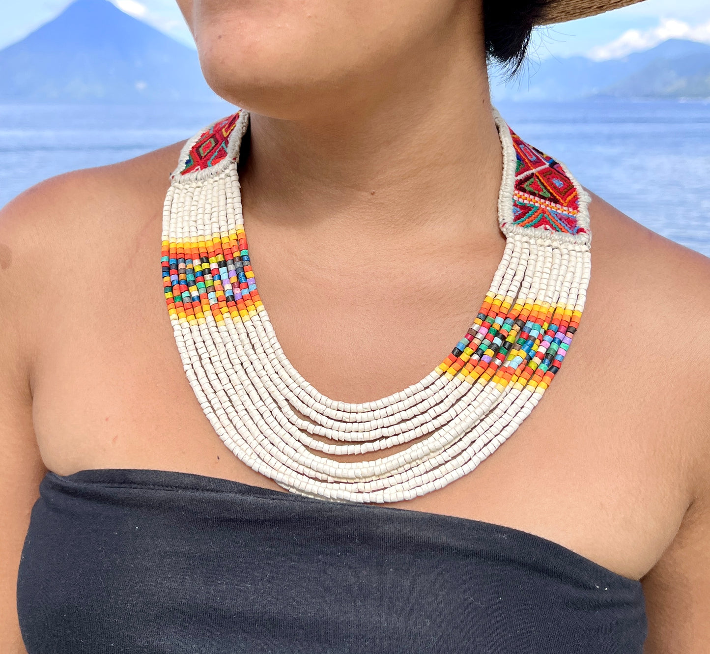 Ceremonial Two-Piece Textile Necklace, Adjustable - "Aguacatán", Muted