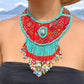 Statement Bib Collar, Precious Jade & Fringes, Adjustable - "Babero", Blues