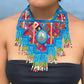 Statement Bib Collar, Precious Jade & Fringes, Adjustable - "Babero", Blues