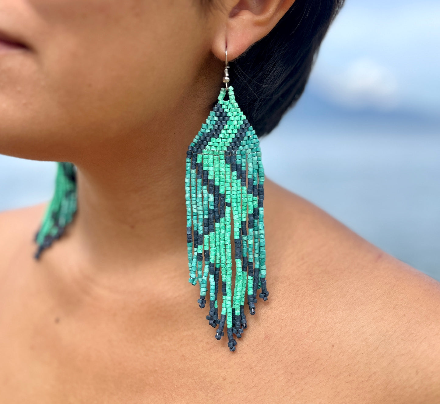 Beaded Fringe Earrings in Boho Zig Zag Design