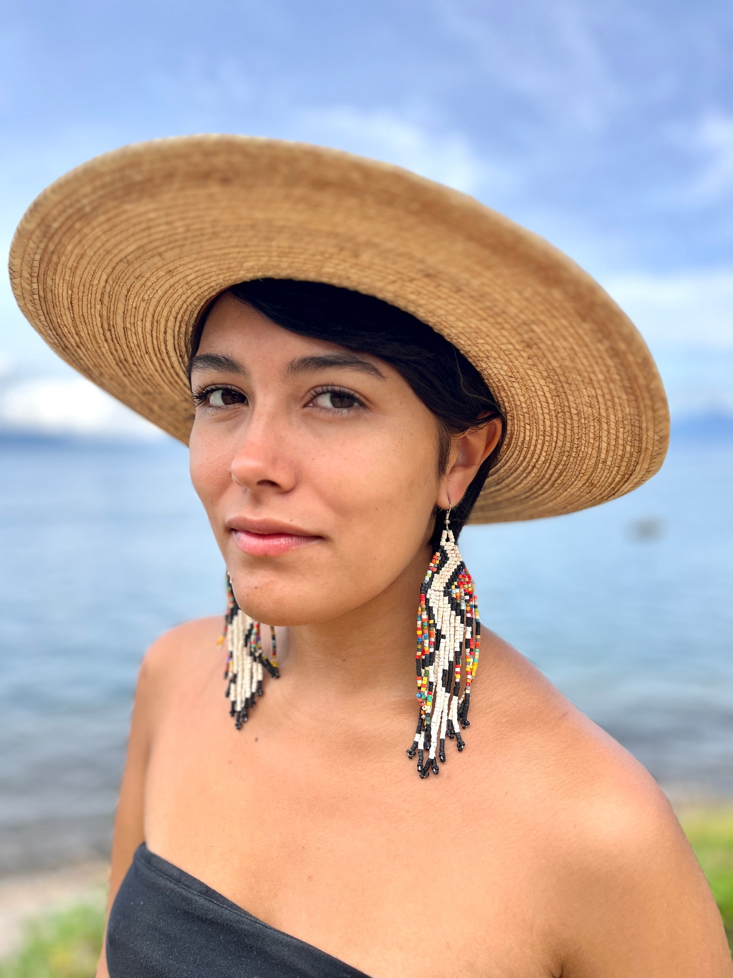 Beaded Fringe Earrings in Boho Zig Zag Design