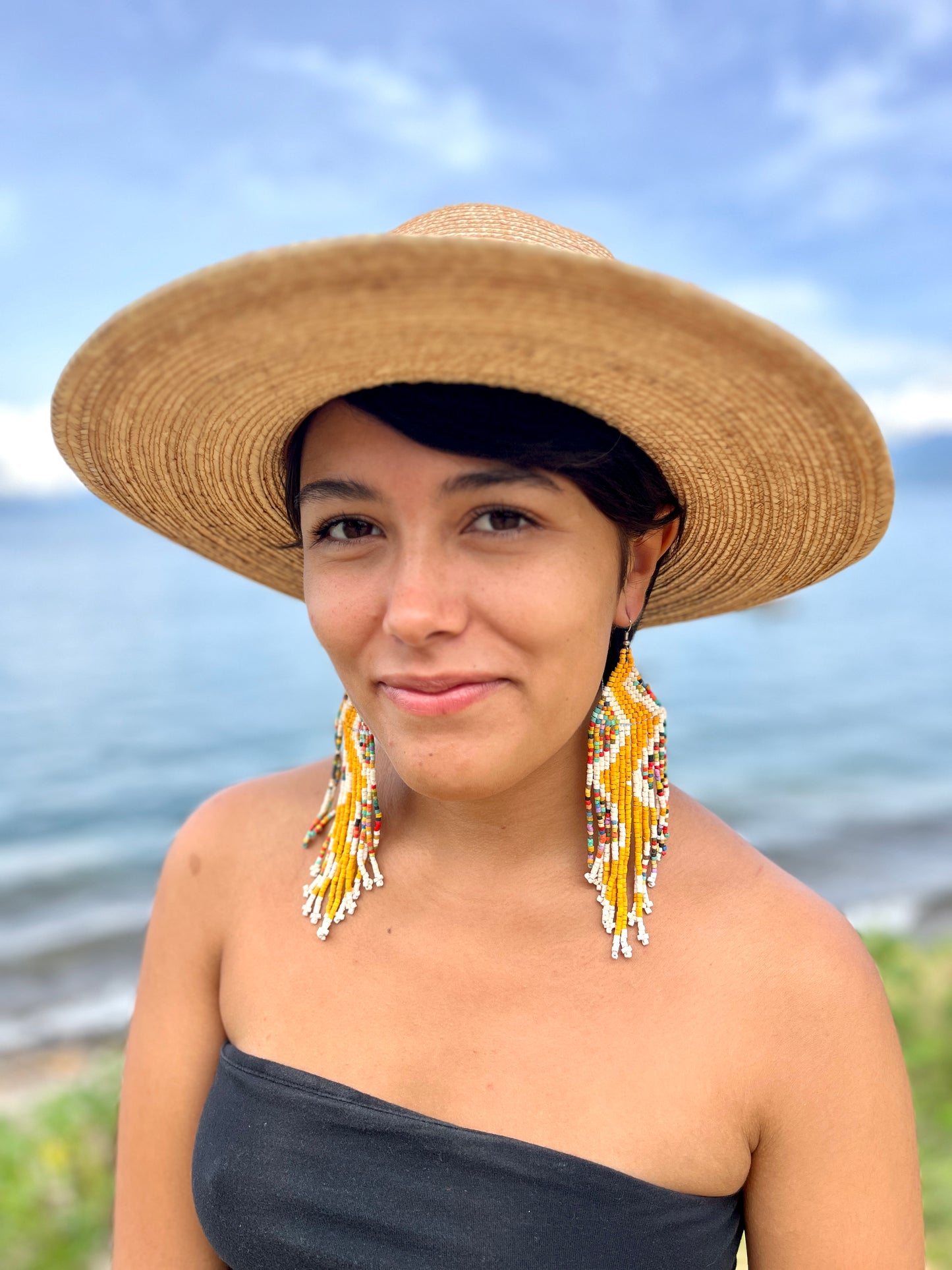 Beaded Fringe Earrings in Boho Zig Zag Design