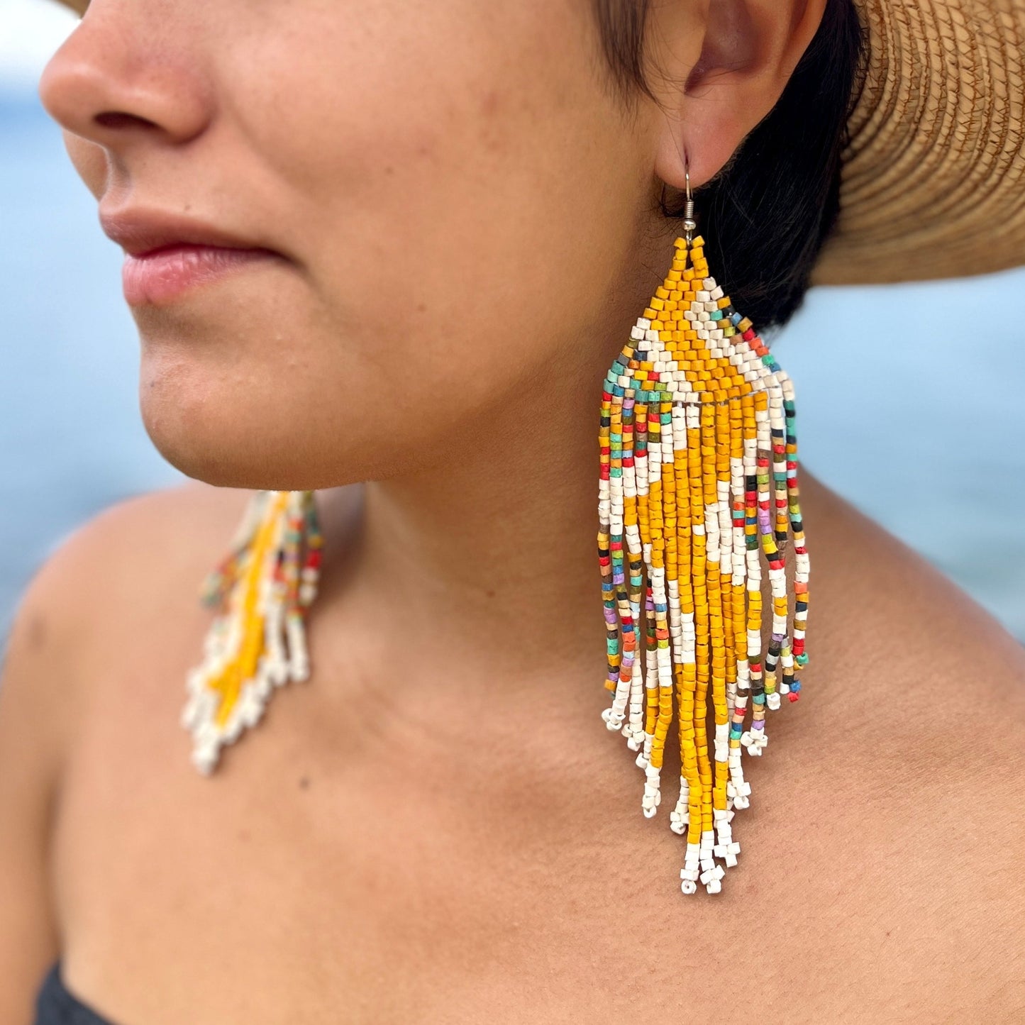 Beaded Fringe Earrings in Boho Zig Zag Design