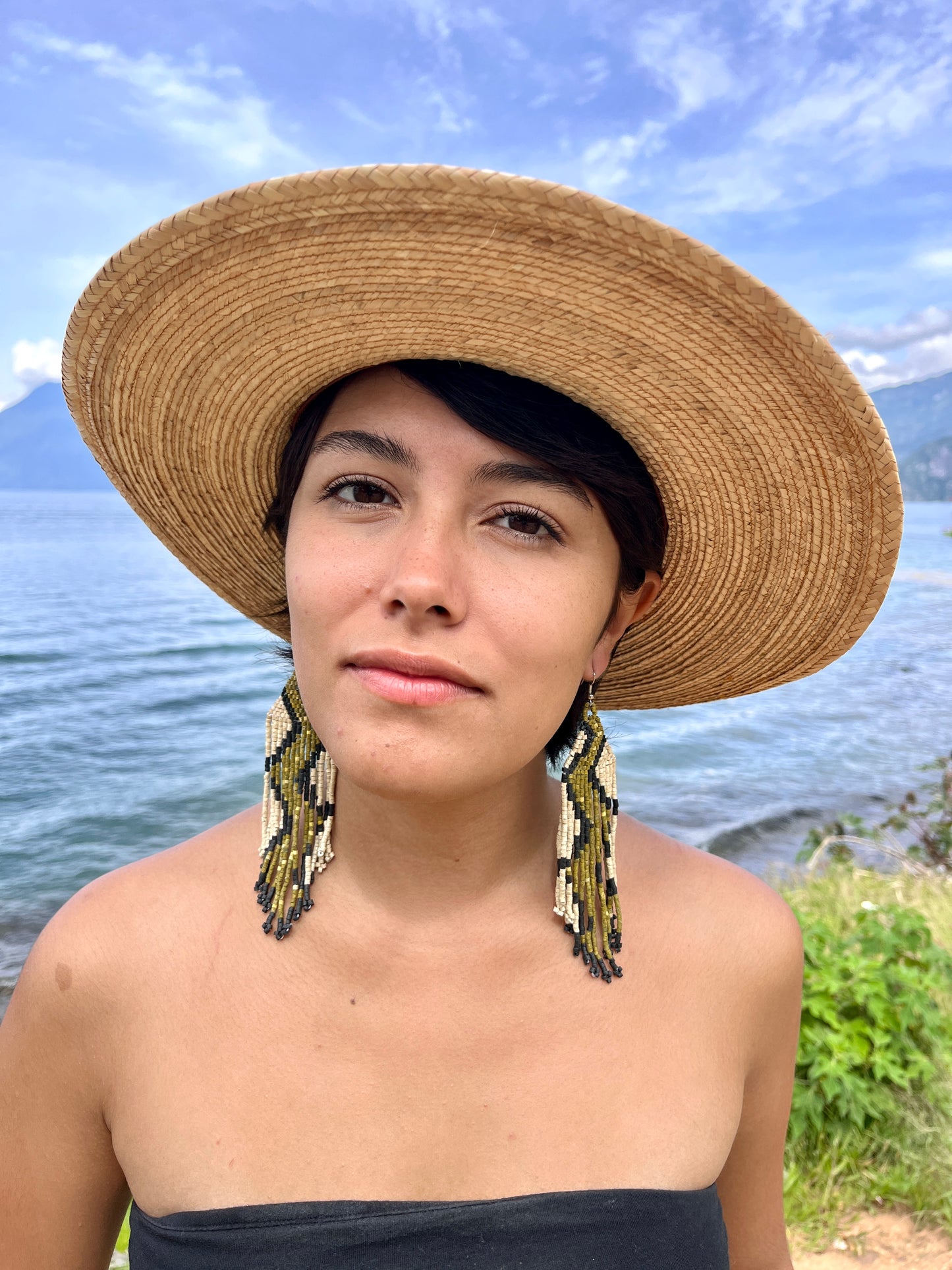 Beaded Fringe Earrings in Boho Zig Zag Design
