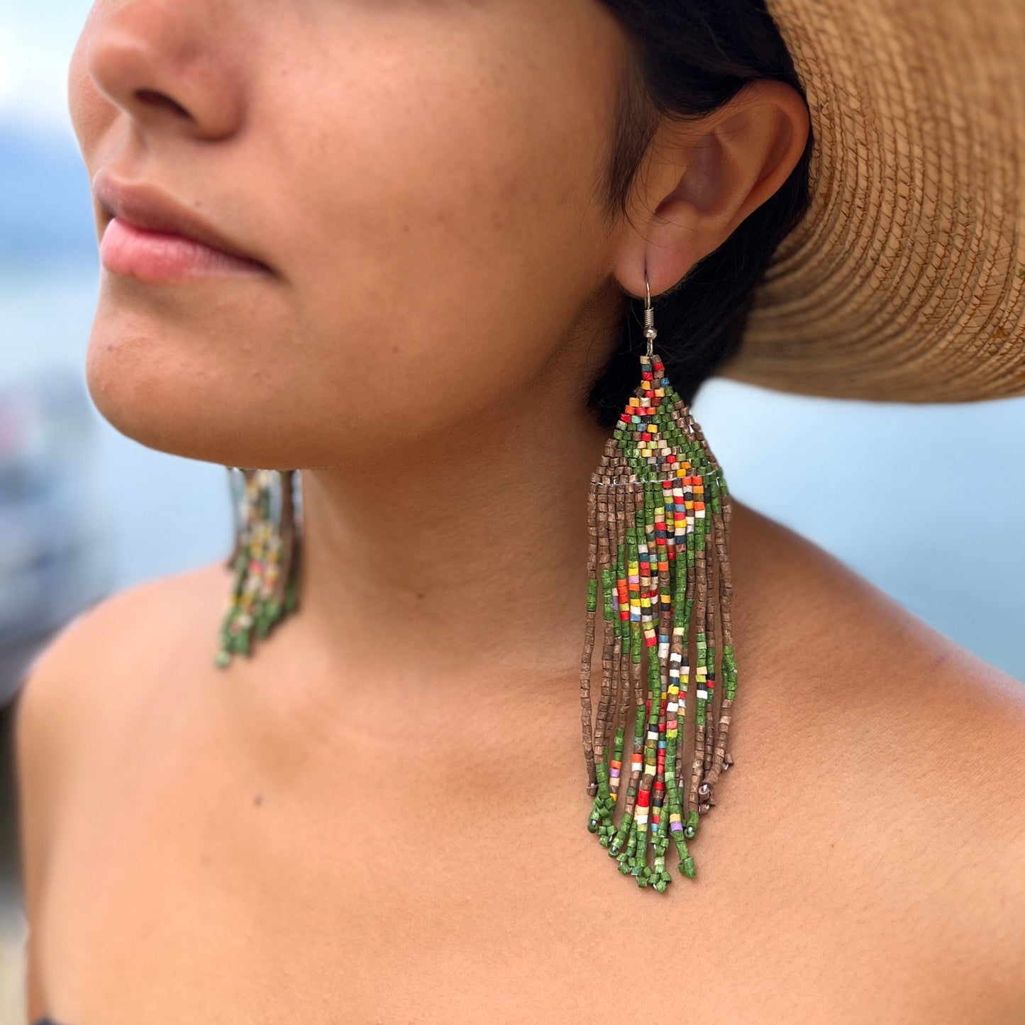 Beaded Fringe Earrings in Boho Zig Zag Design