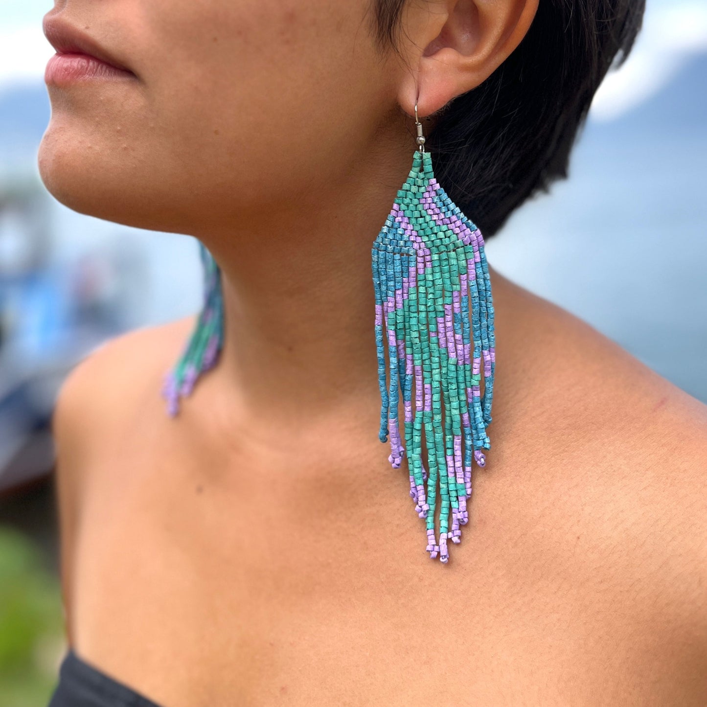 Beaded Fringe Earrings in Boho Zig Zag Design