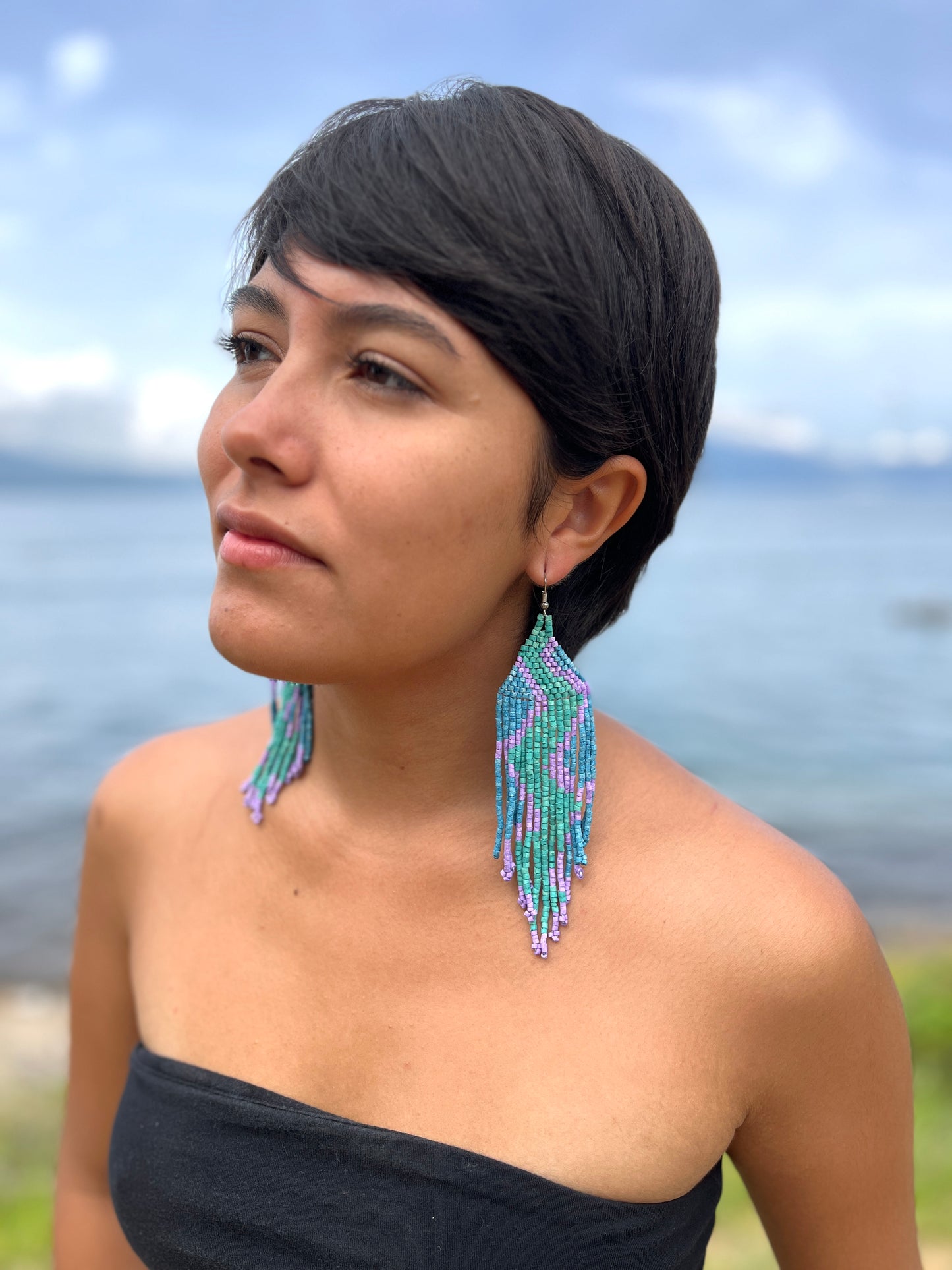 Beaded Fringe Earrings in Boho Zig Zag Design