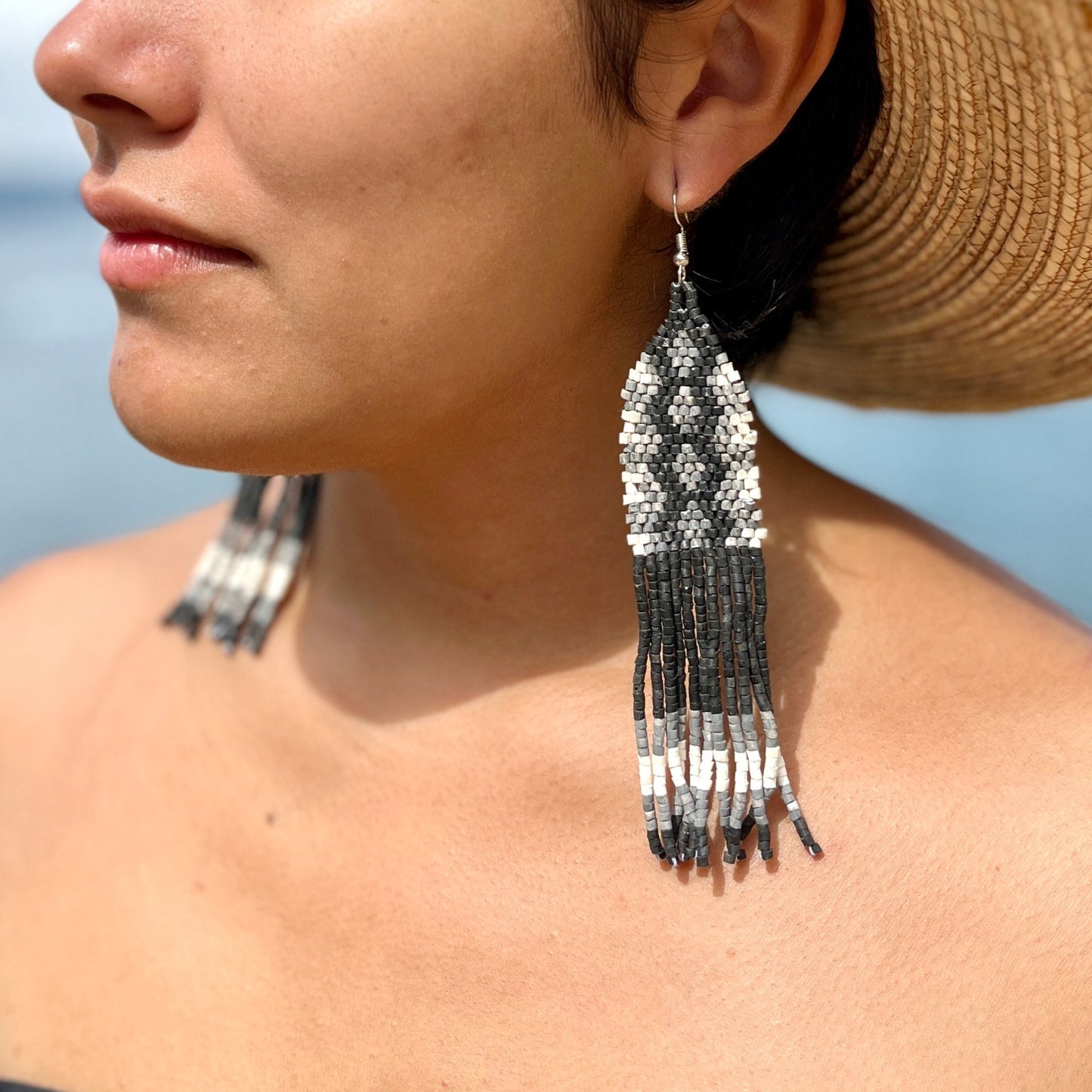 Ceramic Beaded Earrings with Woven Details