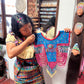 Beaded Tabard Poncho with Traditional Textile & Jade - Fuchsia Palopó