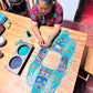 Beaded Tabard Poncho with Traditional Textile & Jade - Turquoise Serenade