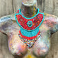 Statement Bib Collar, Precious Jade & Fringes, Adjustable - "Babero", Blues