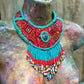 Statement Bib Collar, Precious Jade & Fringes, Adjustable - "Babero", Blues