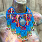 Statement Bib Collar, Precious Jade & Fringes, Adjustable - "Babero", Blues