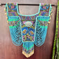 Beaded Tabard Poncho with Traditional Textile & Jade - Turquoise Serenade
