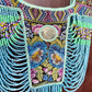 Beaded Tabard Poncho with Traditional Textile & Jade - Turquoise Serenade