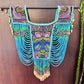 Beaded Tabard Poncho with Traditional Textile & Jade - Turquoise Serenade