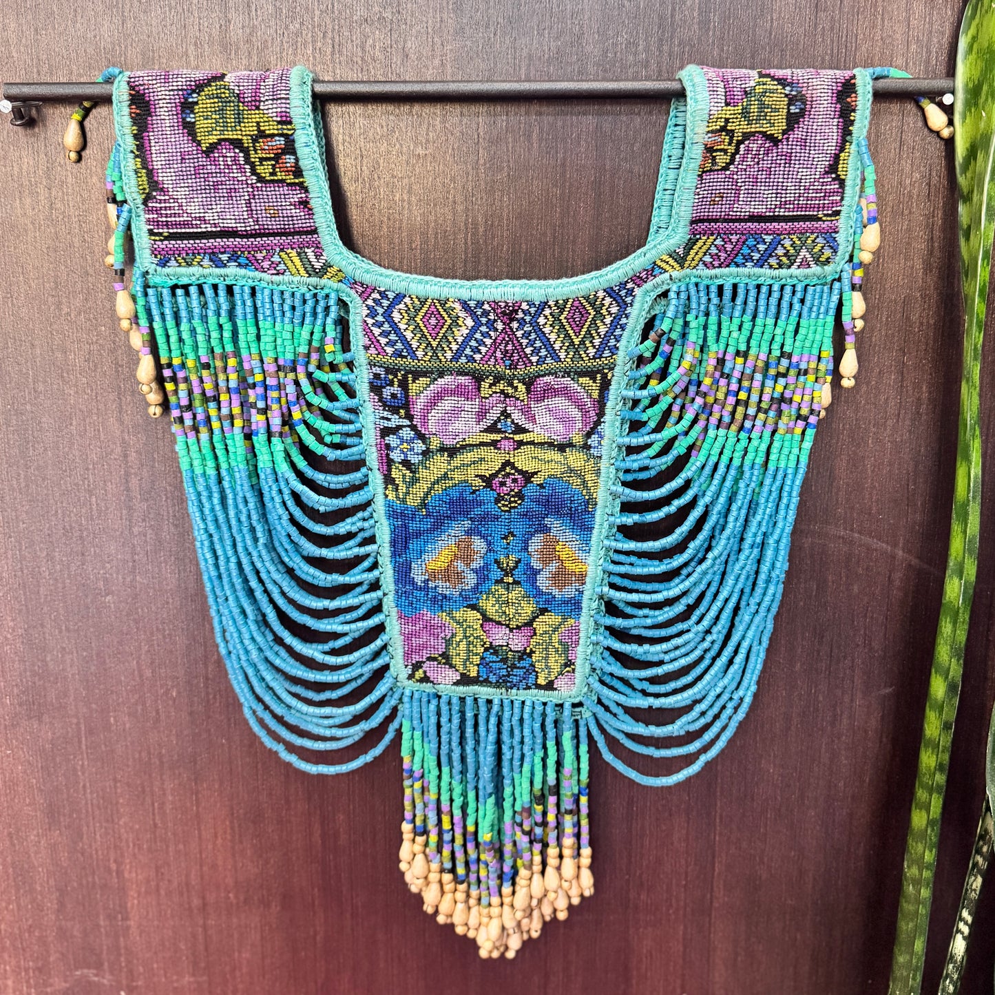 Beaded Tabard Poncho with Traditional Textile & Jade - Turquoise Serenade