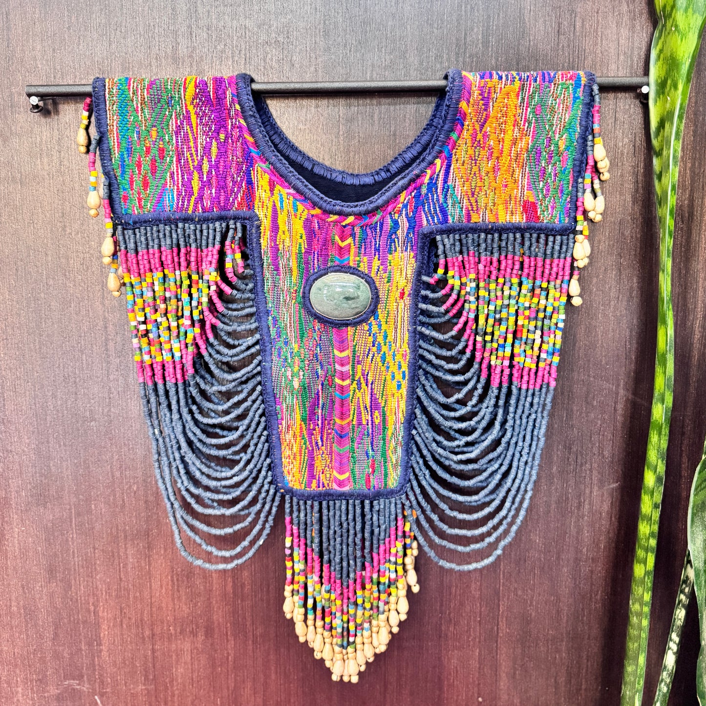 Beaded Tabard Poncho with Traditional Textile & Jade - San Juan Sunset