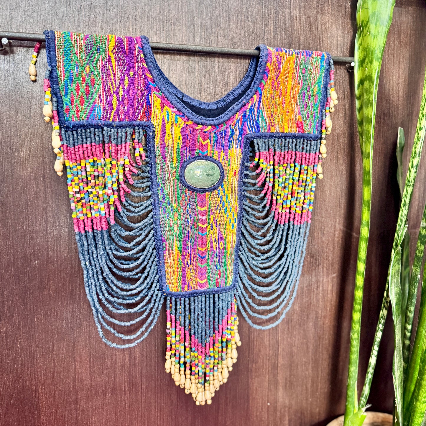 Beaded Tabard Poncho with Traditional Textile & Jade - San Juan Sunset