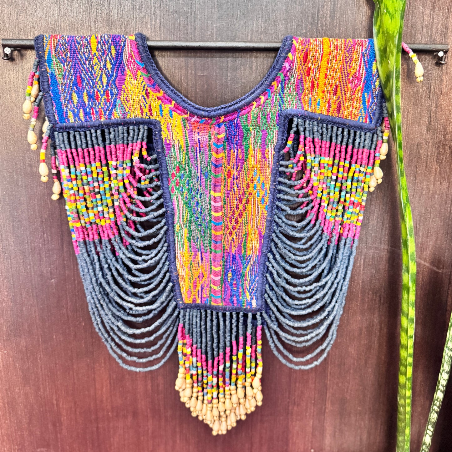Beaded Tabard Poncho with Traditional Textile & Jade - San Juan Sunset
