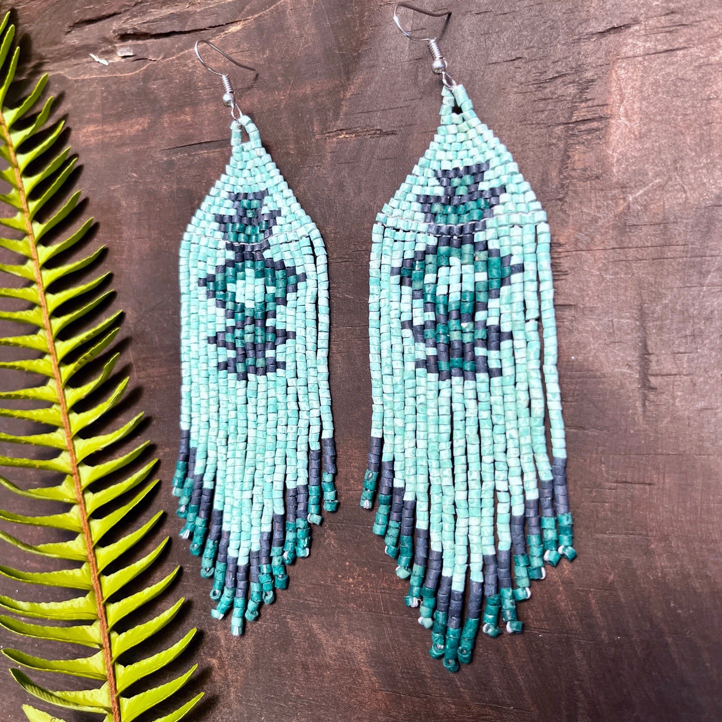 Beaded Fringe Earrings with Geoemetric Symbols