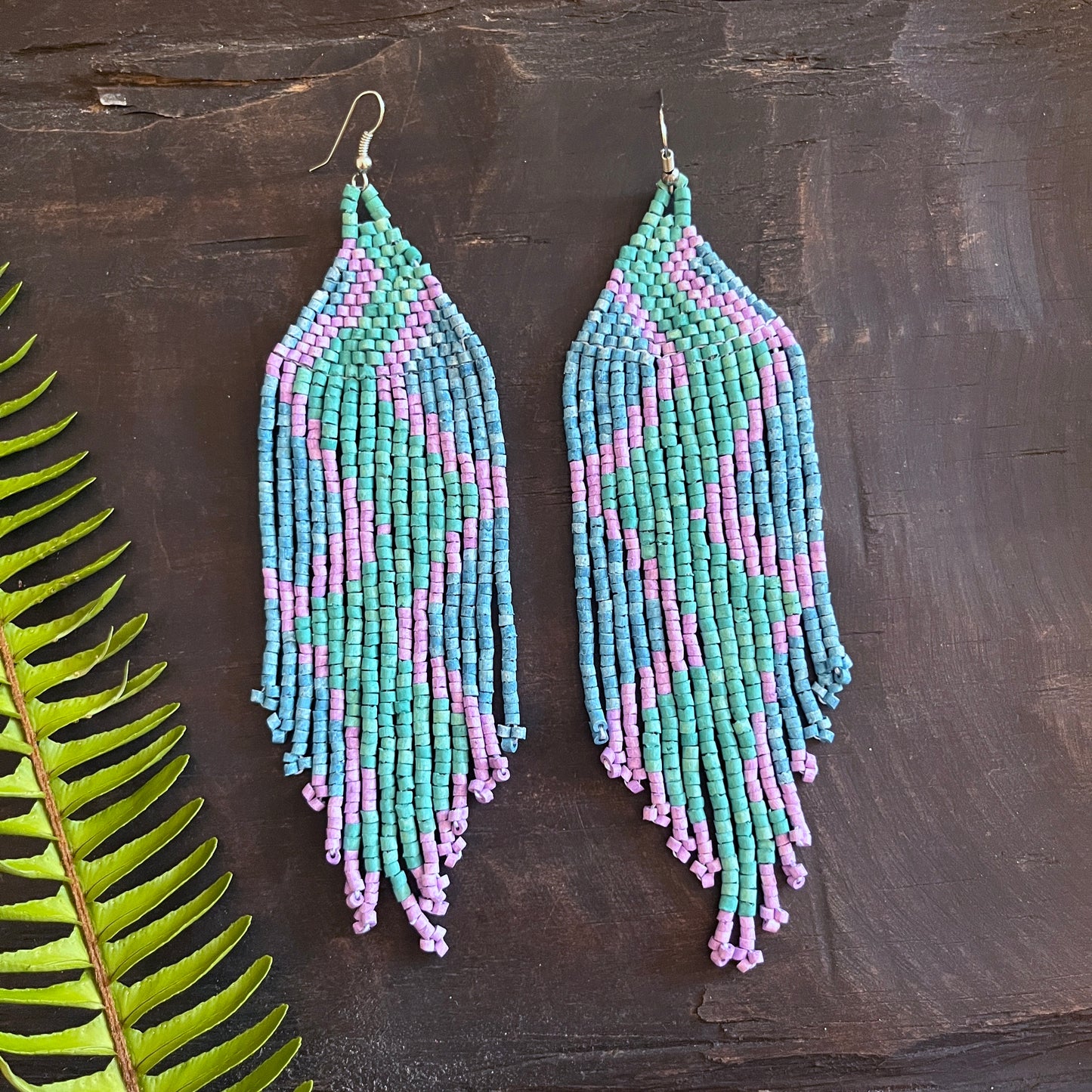 Beaded Fringe Earrings in Boho Zig Zag Design