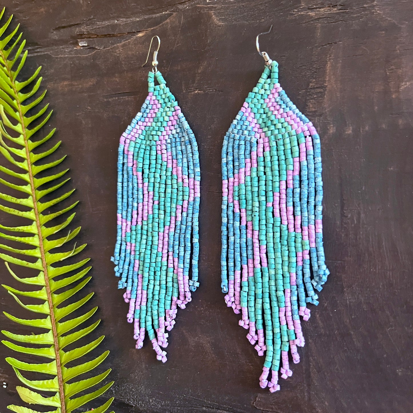 Beaded Fringe Earrings in Boho Zig Zag Design