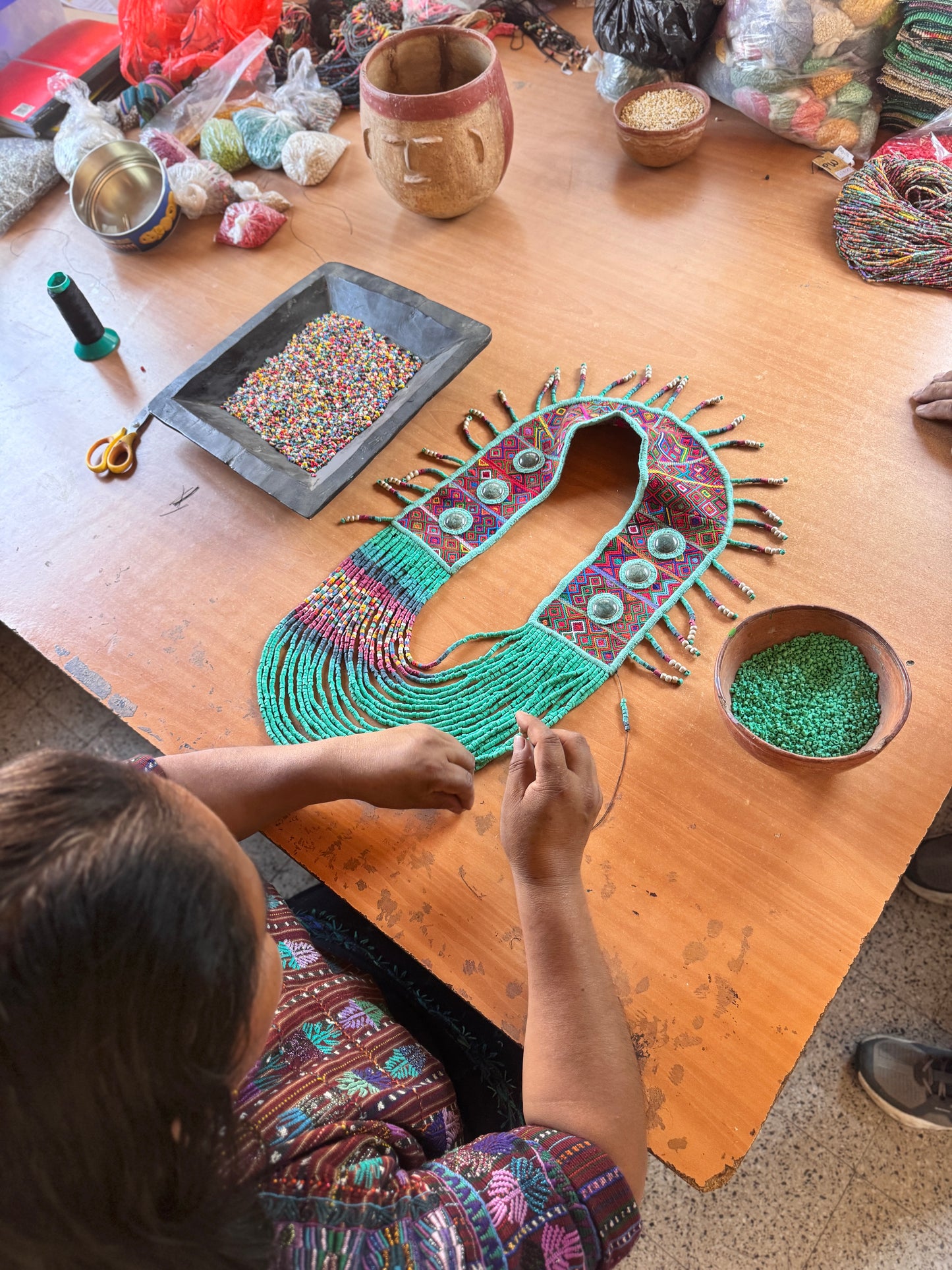 Ceremonial Shoulder Piece with Jade Stones and Beaded Chains - Turquesa