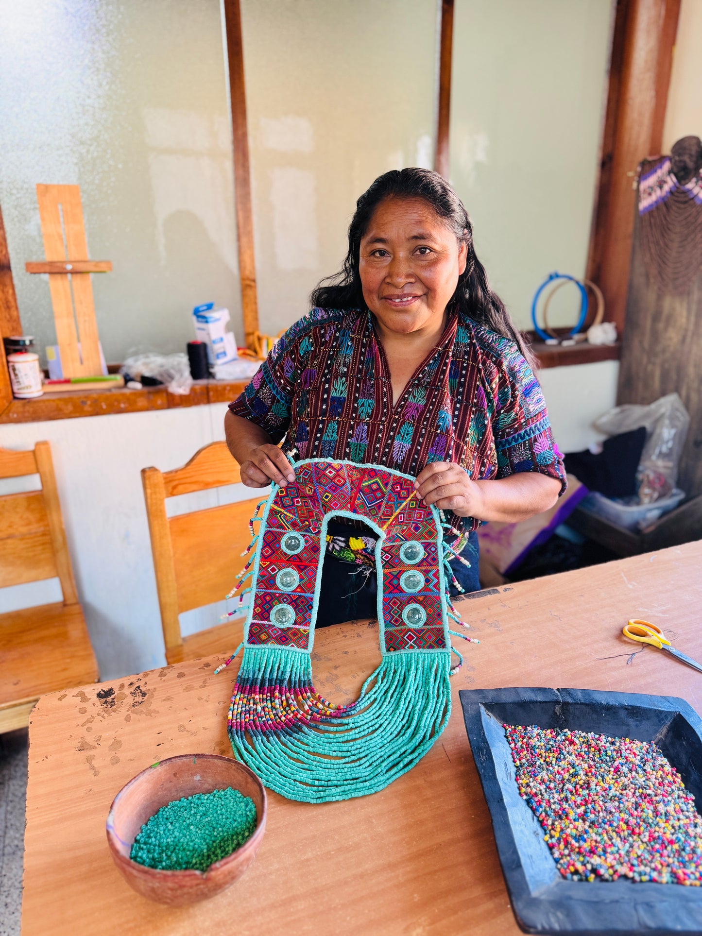 Ceremonial Shoulder Piece with Jade Stones and Beaded Chains - Turquesa