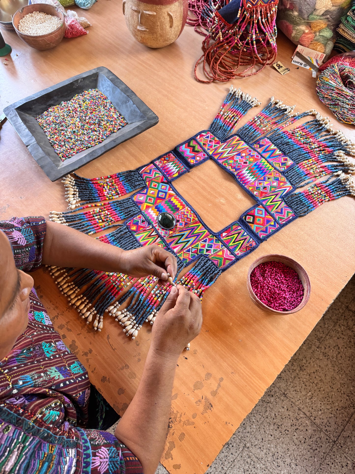 One-of-a-kind, Handmade Poncho with Authentic Guatemalan Jade & Rare Aguacatán Mayan Textile - Celestial Tapestry