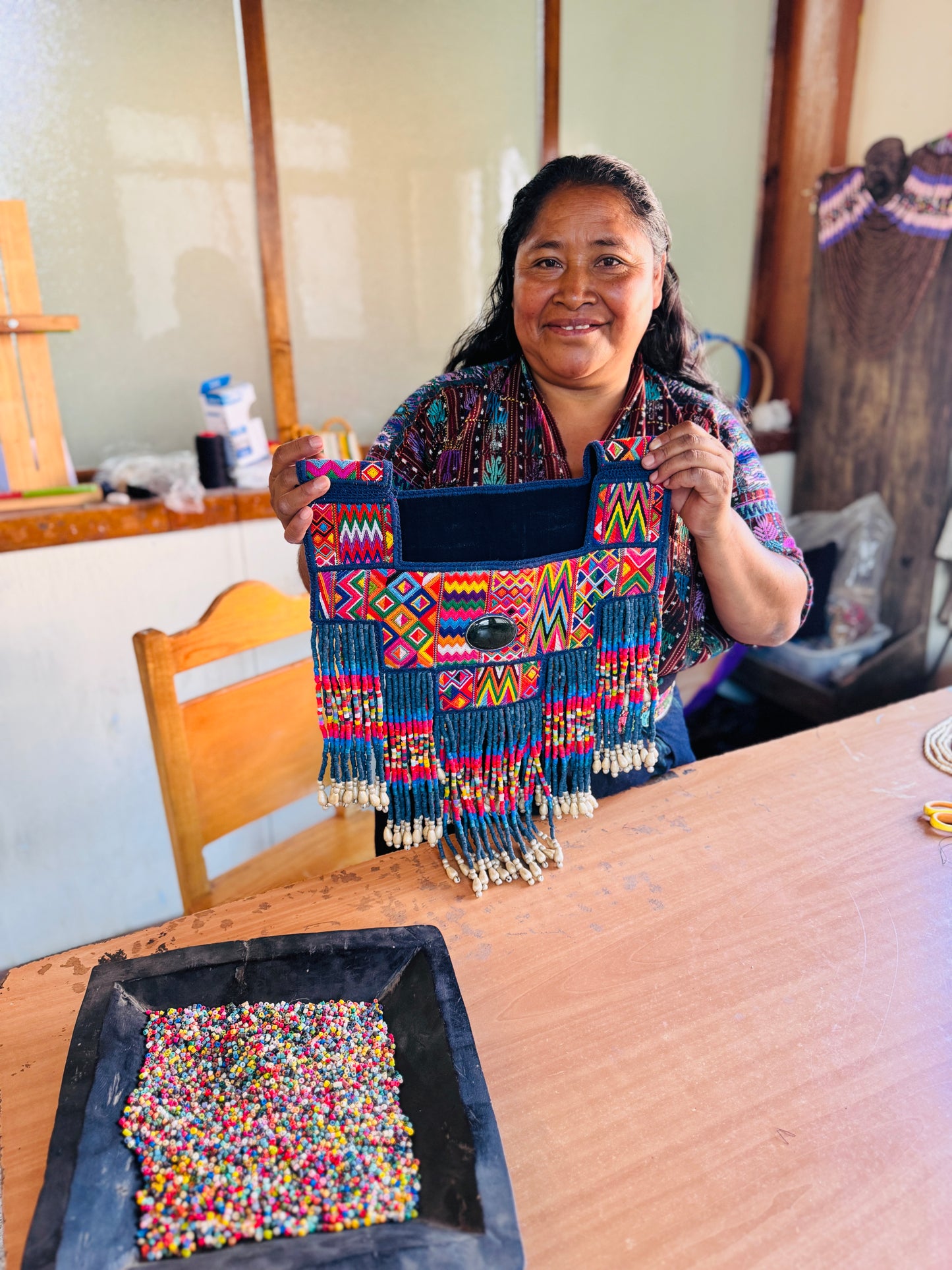One-of-a-kind, Handmade Poncho with Authentic Guatemalan Jade & Rare Aguacatán Mayan Textile - Celestial Tapestry