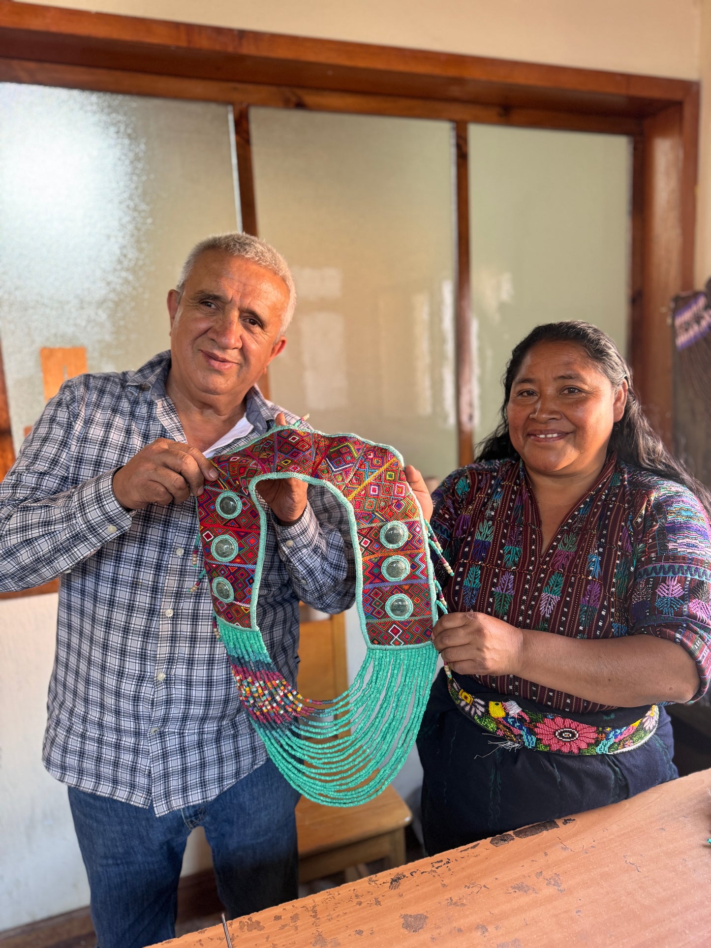 Ceremonial Shoulder Piece with Jade Stones and Beaded Chains - Turquesa