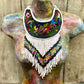 Embroidered Bib Collars with Fringes, Adjustable - "Birds of Santiago"