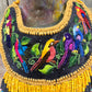 Embroidered Bib Collars with Fringes, Adjustable - "Birds of Santiago"