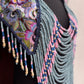 Textile Cape with Beaded Body Chains - "Huipil Capa", Purple Flora