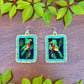Artisan Guatemalan Embroidered Quetzal Mohawk Bird Earrings with Ceramic Clay Beads and Silver Hooks, light green