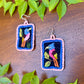 Artisan Guatemalan Embroidered Bluebird Inspired Bird Earrings with Ceramic Clay Beads and Silver Hooks, light pink