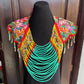 Textile Cape with Beaded Body Chains - "Huipil Capa", Vibrant Flora, Small