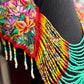 Textile Cape with Beaded Body Chains - "Huipil Capa", Vibrant Flora, Small