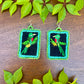 Artisan Guatemalan Embroidered Quetzal Inspired Bird Earrings with Ceramic Clay Beads and Silver Hooks, green
