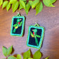 Artisan Guatemalan Embroidered Quetzal Inspired Bird Earrings with Ceramic Clay Beads and Silver Hooks, green