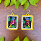 Artisan Guatemalan Embroidered Quetzal Inspired Bird Earrings with Ceramic Clay Beads and Silver Hooks, yellow