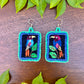 Artisan Guatemalan Embroidered Motmot Bird Earrings with Ceramic Clay Beads and Silver Hooks, turquoise