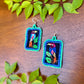 Artisan Guatemalan Embroidered Motmot Bird Earrings with Ceramic Clay Beads and Silver Hooks, turquoise
