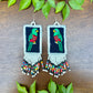 Handmade Guatemalan Embroidered Quetzal Earrings with Clay Bead Fringes and Silver Hooks, white multicolor