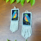Handmade Guatemalan Embroidered Blue Bird Earrings with Clay Bead Fringes and Silver Hooks, white